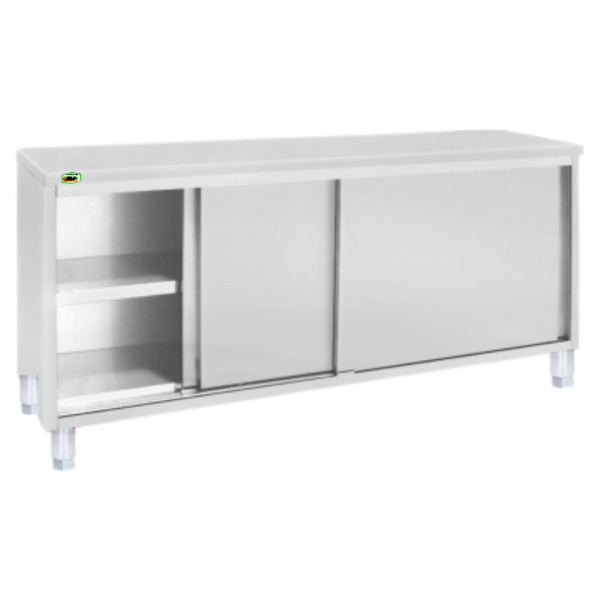 Cabinet Middle Shelf Sliding Door HKACSL-MSH - Stainless Steel Profesional oleh CV. Hutama Karya Abadi Cabinet Middle Shelf Sliding Door HKACSL-MSH CV. Hutama Karya Abadi, stainless steel 201/304, 1 rak tengah, adjustable feet, ideal untuk dapur profesional, restoran, hotel, catering