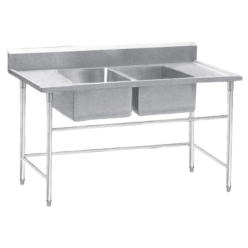 Double Bowl Sink HKABS2K - Stainless Steel Profesional oleh CV. Hutama Karya Abadi Double Bowl Sink HKABS2K CV. Hutama Karya Abadi, stainless steel 201/304, ukuran mangkuk 50x50x30 cm, adjustable feet, ideal untuk dapur profesional, restoran, hotel, catering