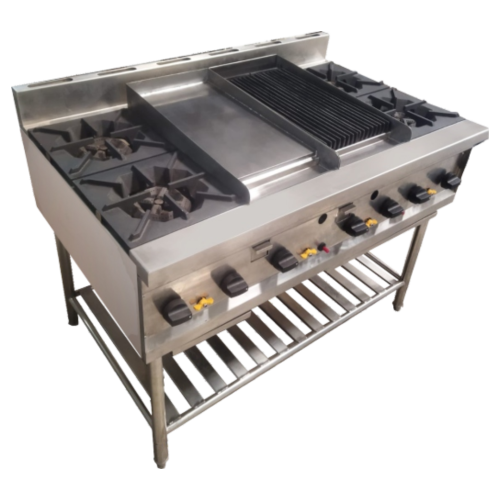 GAS STANDING LAVA STONE GRILL+FLAT+ STOVE GRIDDLE (4 BURNER) HKAG-FGS-120 Gas Standing Lava Stone Grill Flat Stove Griddle 4 Burner Stainless Steel HKA HKAG-FGS-120