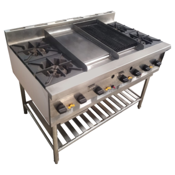GAS STANDING LAVA STONE GRILL+FLAT+ STOVE GRIDDLE (4 BURNER) HKAG-FGS-120 Gas Standing Lava Stone Grill Flat Stove Griddle 4 Burner Stainless Steel HKA HKAG-FGS-120