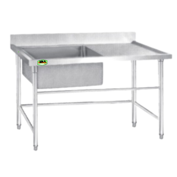 Single Bowl Sink HKABS1K - Stainless Steel Profesional oleh CV. Hutama Karya Abadi Single Bowl Sink HKABS1K CV. Hutama Karya Abadi, stainless steel 201/304, mangkuk 50x50x30 cm, adjustable feet, S/S open front bar pipe, ideal untuk dapur profesional, restoran, hotel, catering