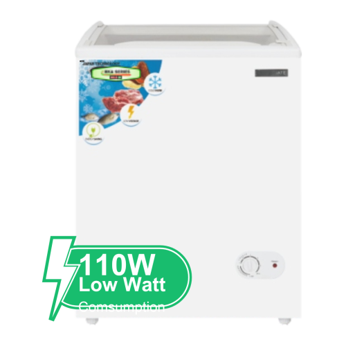 Sliding Curve Glass Door Freezer HKA-F120SD LV 120L Wire Basket Low Watt