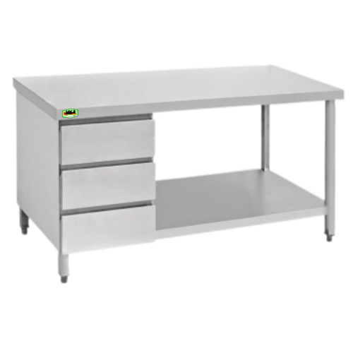 Working Table 1 Shelf 3 Drawers Stainless Steel – CV. Hutama Karya Abadi Working Table 1 Shelf dengan 3 Laci Stainless Steel untuk Restoran dan Hotel