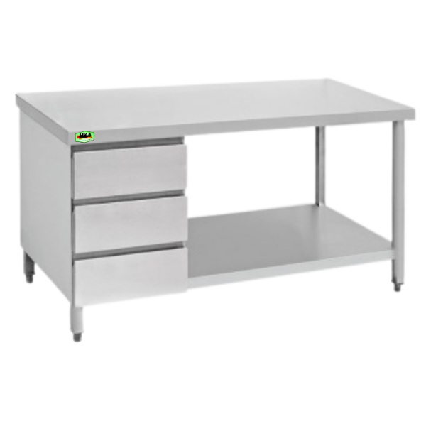 Working Table 1 Shelf 3 Drawers Stainless Steel – CV. Hutama Karya Abadi Working Table 1 Shelf dengan 3 Laci Stainless Steel untuk Restoran dan Hotel