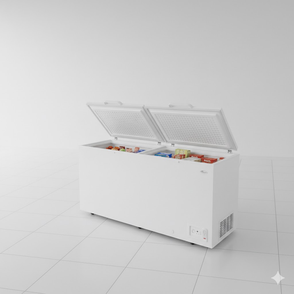 Chest freezer kapasitas besar untuk usaha frozen food dengan suhu hingga -26 derajat dan termometer digital