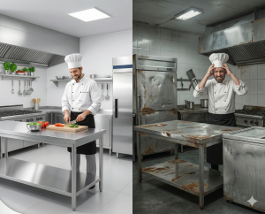 Perbandingan peralatan dapur stainless steel kualitas premium grade 304 dengan peralatan dapur murah yang berkarat.